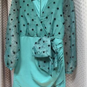 Elegant Teal Polka Dot Dress